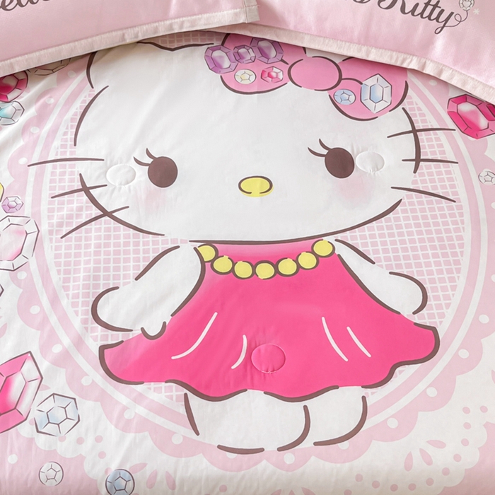 91家纺网 家纺一手货源 找家纺 博雅 2025新款 三丽鸥凉感丝夏被冰丝凉席组合四件套 花花KT