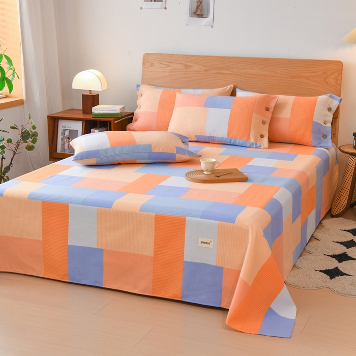 91家纺网 家纺一手货源 找家纺 仟网汇 2025新款活性印染无印纽扣原棉老粗布三件套 彩虹桔