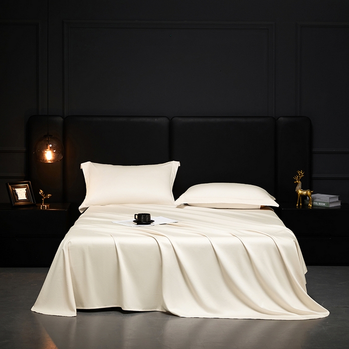 91家纺网 家纺一手货源 找家纺 秀色2025新款A类高端100s新疆长绒棉纯棉床单单件全棉单人贡缎加厚被单三件套 莫奈-皓月白