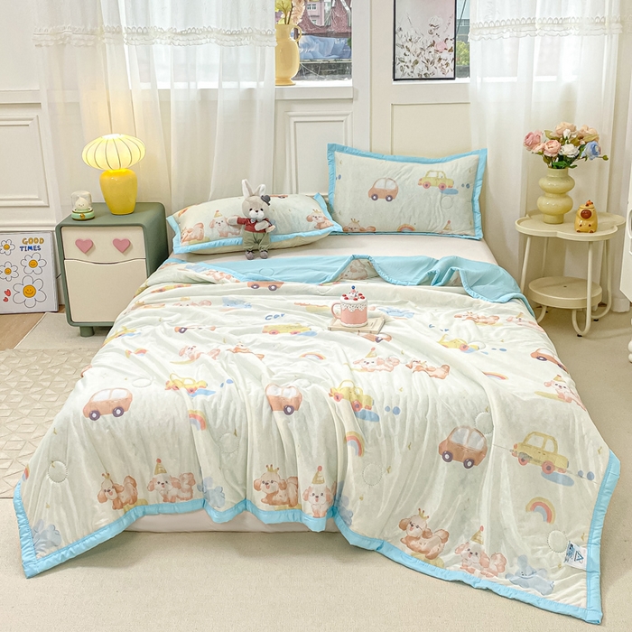 91家纺网 家纺一手货源 找家纺 顺顺家纺 2025新款凉感丝印花夏被空调被 汽车小狗