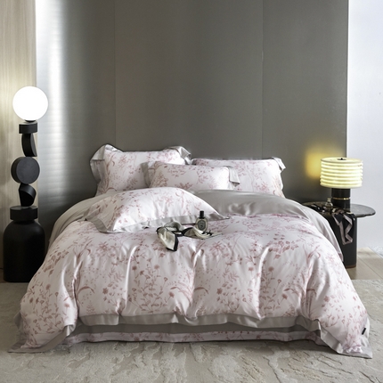 薏思家纺 2025新款50支莱赛尔天丝数码印花夏被+四件套（礼盒包装） 杏韵满园-粉