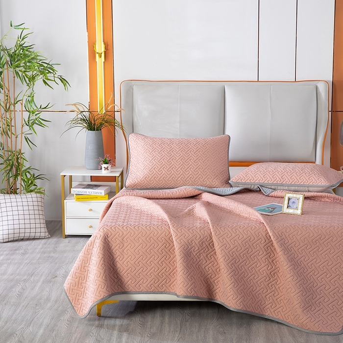 91家纺网 家纺一手货源 找家纺 美丽折2025夏季新品高端加厚全冰丝生物基乳胶凉席三件套 水洗天然乳胶凉席 豆沙T