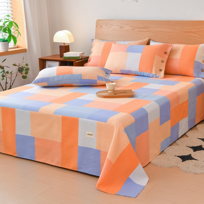 91家纺网 家纺一手货源 找家纺 仟网汇 2025新款活性印染无印纽扣原棉老粗布三件套 彩虹桔