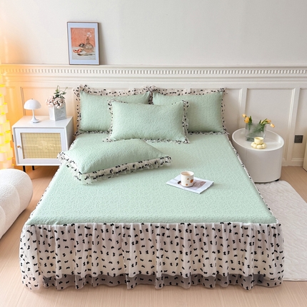 91家纺网 家纺一手货源 找家纺 （总）KA家纺 2025新款夏季A类凉感冰豆豆花边床裙凉席三件套