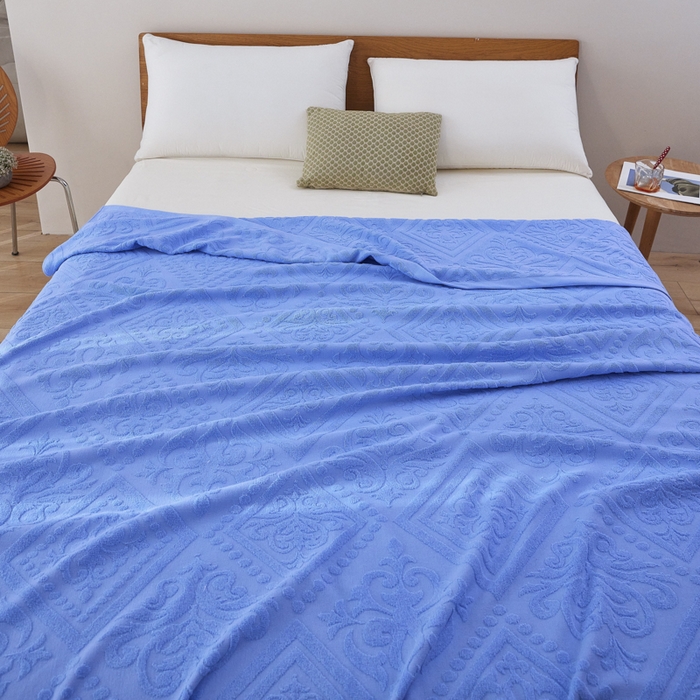 91家纺网 家纺一手货源 找家纺 爱港家纺 2025新款上海专版老式怀旧全棉A类纱布毛巾被 古韵-蓝