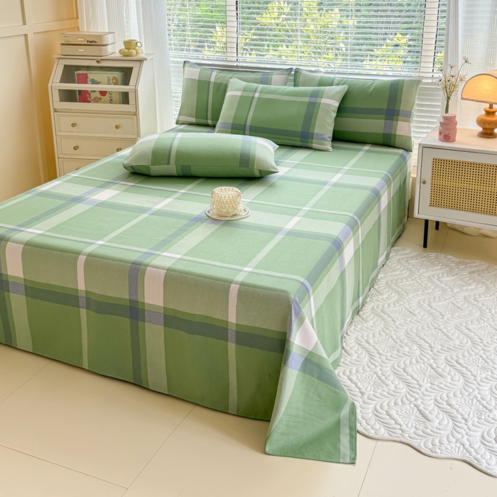 91家纺网 家纺一手货源 找家纺 仟网汇 2025新款老粗布床单粗布凉席老粗布单床单枕套单品 绿大格