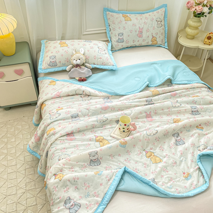 91家纺网 家纺一手货源 找家纺 顺顺家纺 2025新款凉感丝印花夏被空调被 萌狗乐园