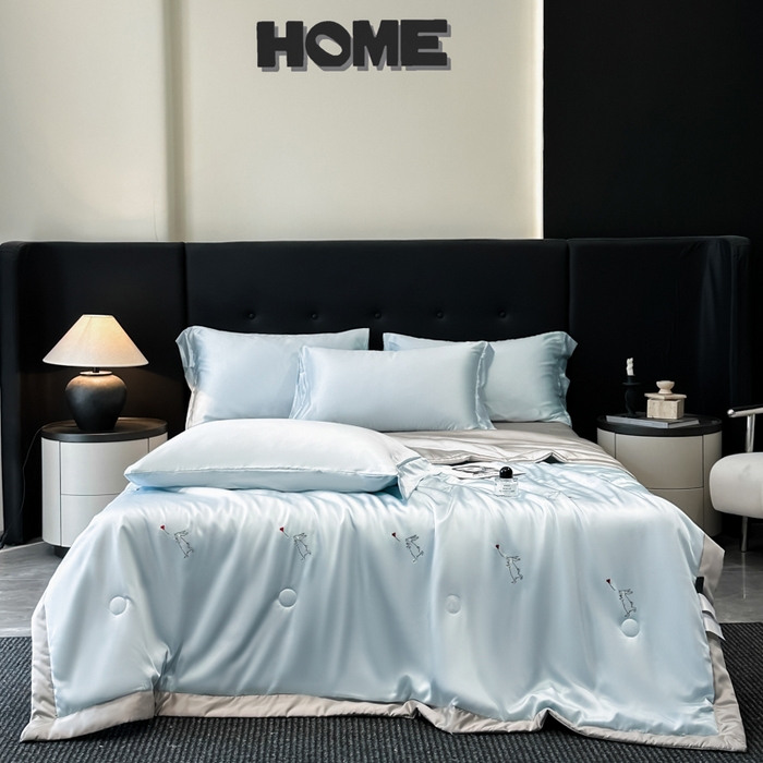 91家纺网 家纺一手货源 找家纺 满羽家纺 2025新款冰丝夏被四件套-满绣系列 兔子追爱-兰灰