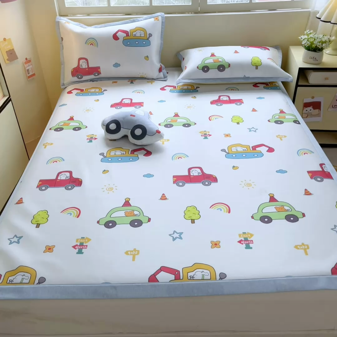 91家纺网 家纺一手货源 找家纺 博雅 2025新款独家版权A类大版数码印花1200D冰丝凉席 汽车派对