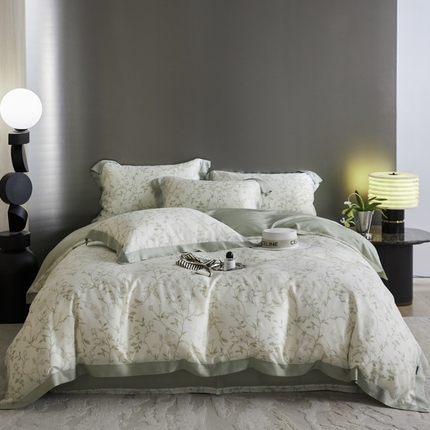 薏思家纺 2025新款50支莱赛尔天丝数码印花夏被+四件套（礼盒包装） 浅爱米