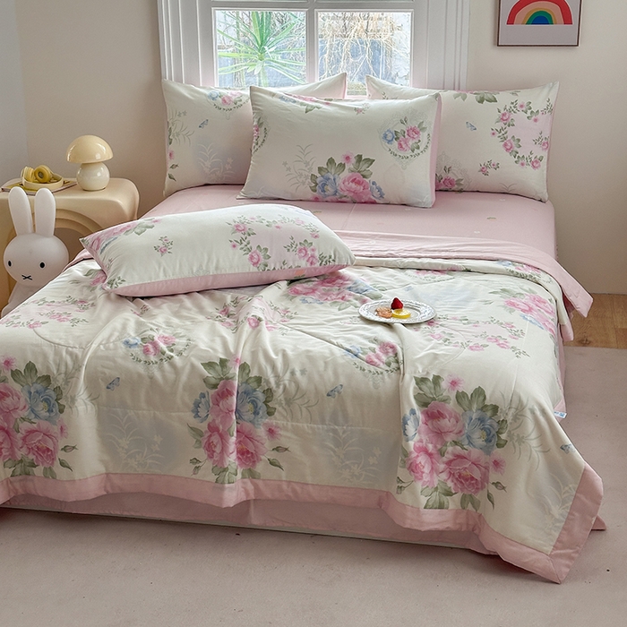 91家纺网 家纺一手货源 找家纺 瑜珠家纺 2025新款里外全棉棉花夏被 法尔曼玫瑰