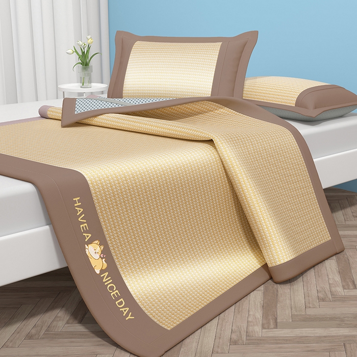 91家纺网 家纺一手货源 找家纺 绒艺席业 2025新款A类抗菌冰丝凉席系列-柯基款 黄色