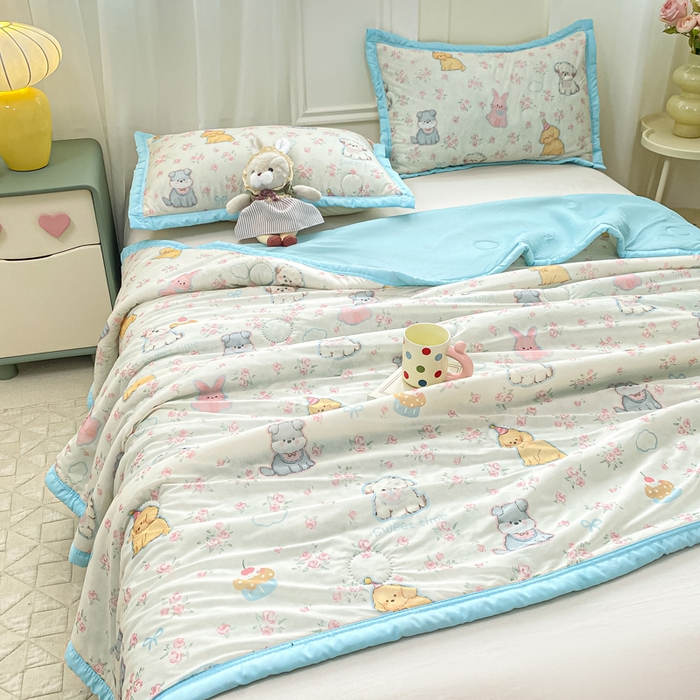 91家纺网 家纺一手货源 找家纺 顺顺家纺 2025新款凉感丝印花夏被空调被 萌狗乐园