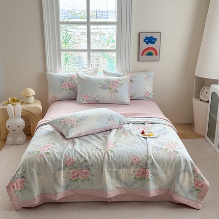 91家纺网 家纺一手货源 找家纺 （总）瑜珠家纺 2025新款里外全棉棉花夏被四件套纯棉夏凉被空调被夏季薄被子