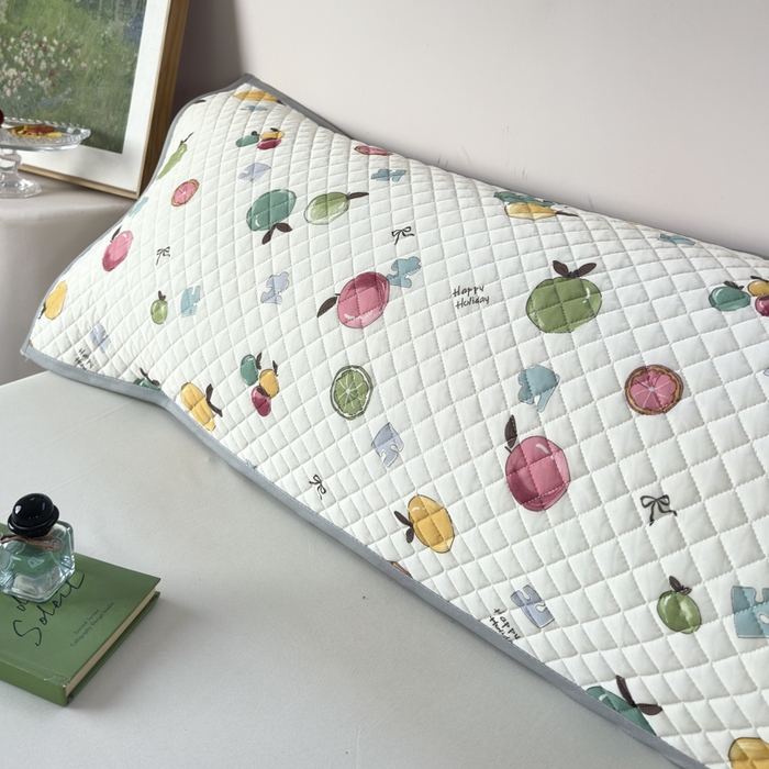 91家纺网 家纺一手货源 找家纺 爱港家纺 2025新款凉感丝双人长枕巾 夏季情侣枕头巾 绑带长枕巾 水果汇 150*48