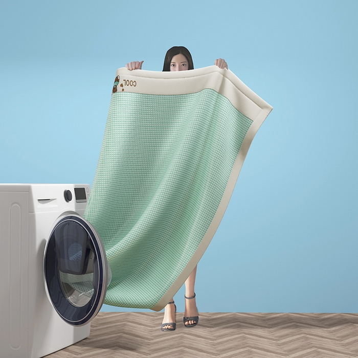 91家纺网 家纺一手货源 找家纺 绒艺席业 2025新款A类抗菌冰丝凉席系列-小冰熊款 冰熊-绿