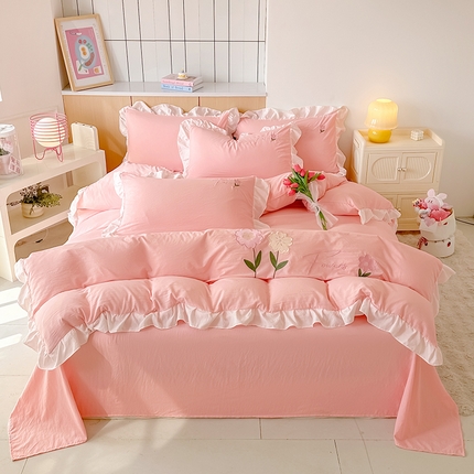 91家纺网 家纺一手货源 找家纺 （总）家贝爱 2025新款花边刺绣玉颜系列四件套