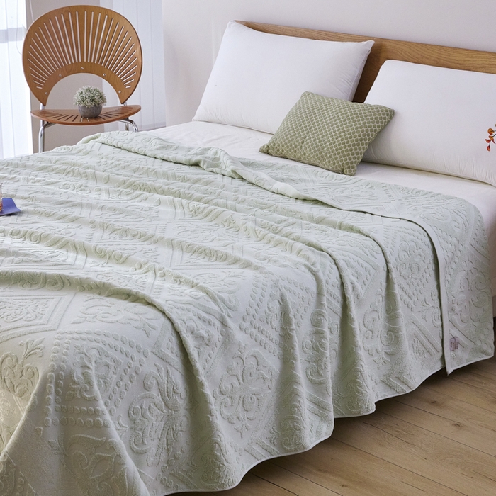 91家纺网 家纺一手货源 找家纺 爱港家纺 2025新款上海专版老式怀旧全棉A类纱布毛巾被 古韵-绿