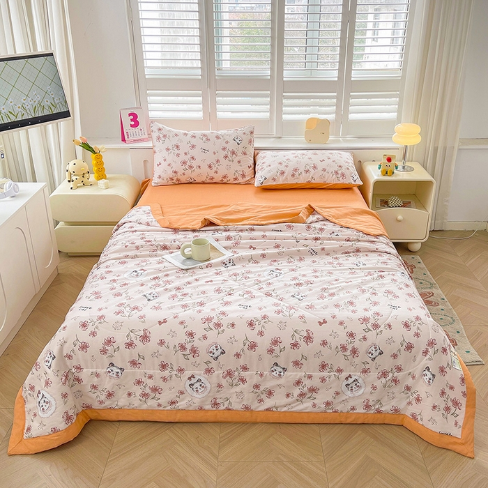 91家纺网 家纺一手货源 找家纺 思雅庭 2025新款里外全棉夏被新疆棉花夏凉被空调被 喵喵心情