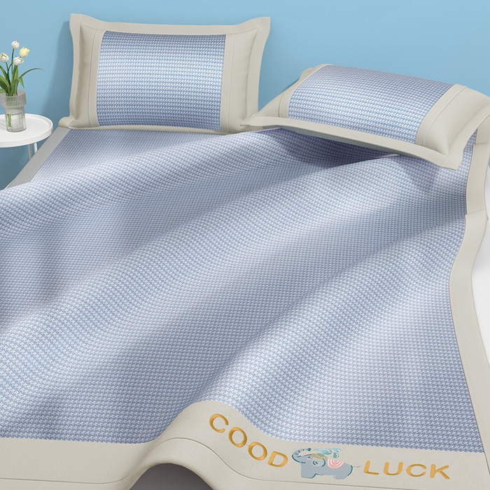 91家纺网 家纺一手货源 找家纺 绒艺席业 2025新款A类抗菌冰丝凉席系列-小象宝款 蓝色