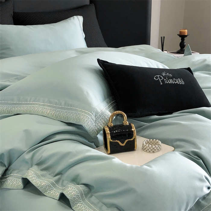 91家纺网 家纺一手货源 找家纺 保罗圣迪奥 2025新款50双股全棉长绒棉四件套-艾瑟琳系列 艾瑟琳-青石绿