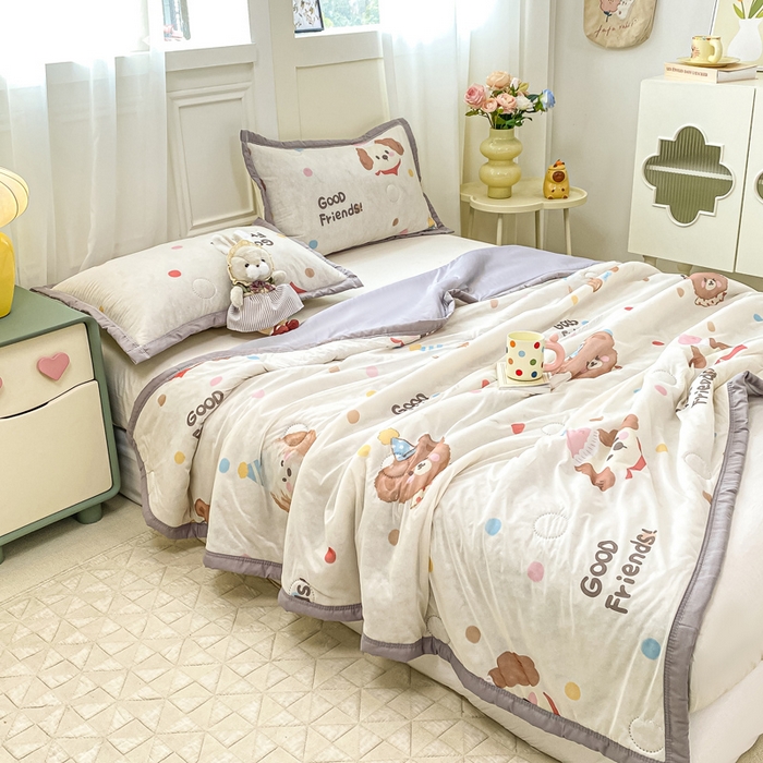 91家纺网 家纺一手货源 找家纺 顺顺家纺 2025新款凉感丝印花夏被空调被 夏日童趣