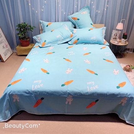 仟网汇 2025全棉老粗布蕾丝花边三件套（无纺布手提包装） 胡萝卜蓝