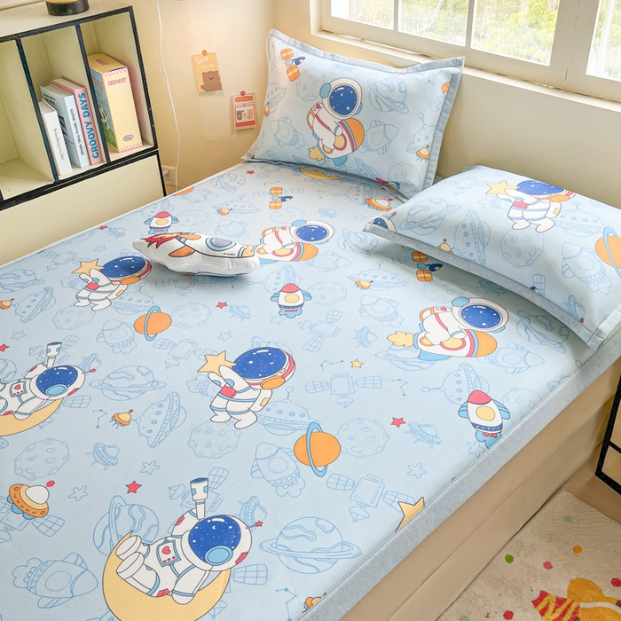 91家纺网 家纺一手货源 找家纺 博雅 2025新款独家版权A类大版数码印花1200D冰丝凉席 遨游星际