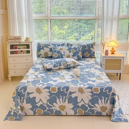 仟网汇 2025新款老粗布床单粗布凉席老粗布单床单枕套单品 蓝色花海