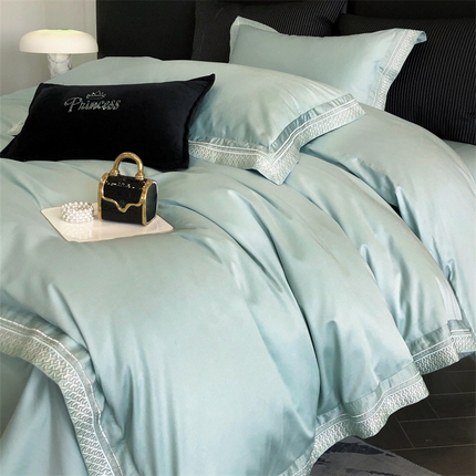 保罗圣迪奥 2025新款50双股全棉长绒棉四件套-艾瑟琳系列 艾瑟琳-青石绿