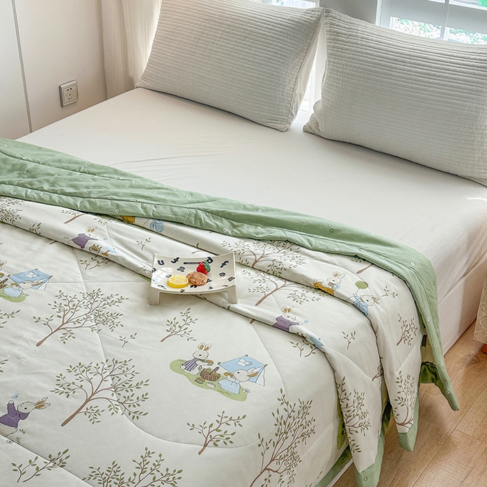 91家纺网 家纺一手货源 找家纺 瑜珠家纺 2025新款里外全棉棉花夏被 丛林兔