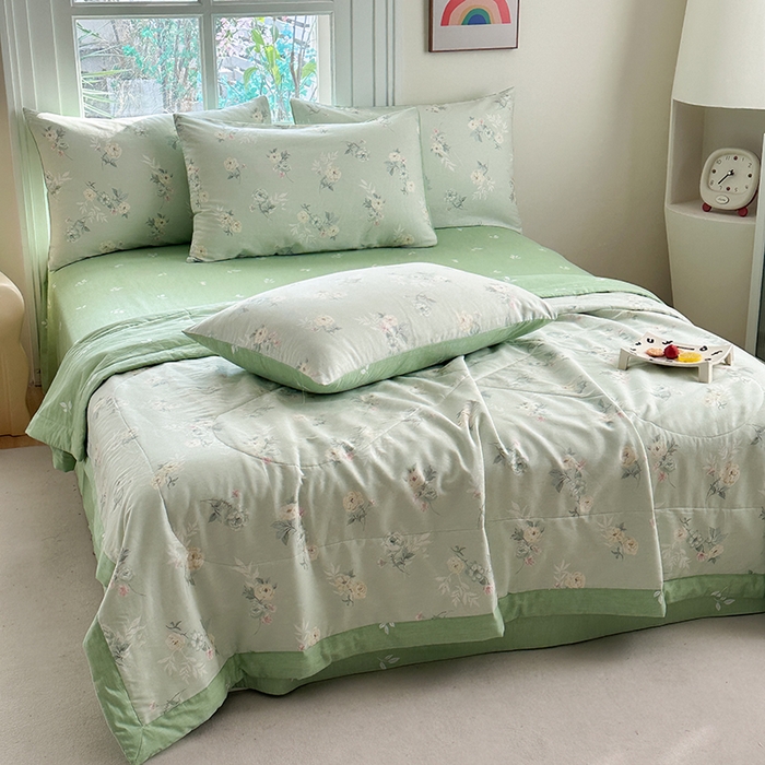 91家纺网 家纺一手货源 找家纺 瑜珠家纺 2025新款里外全棉棉花夏被 千羽花信