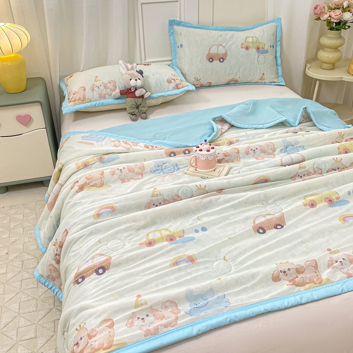 91家纺网 家纺一手货源 找家纺 顺顺家纺 2025新款凉感丝印花夏被空调被 汽车小狗