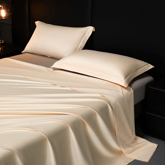 91家纺网 家纺一手货源 找家纺 秀色2025新款A类高端100s新疆长绒棉纯棉床单单件全棉单人贡缎加厚被单三件套 莫奈-奶昔白