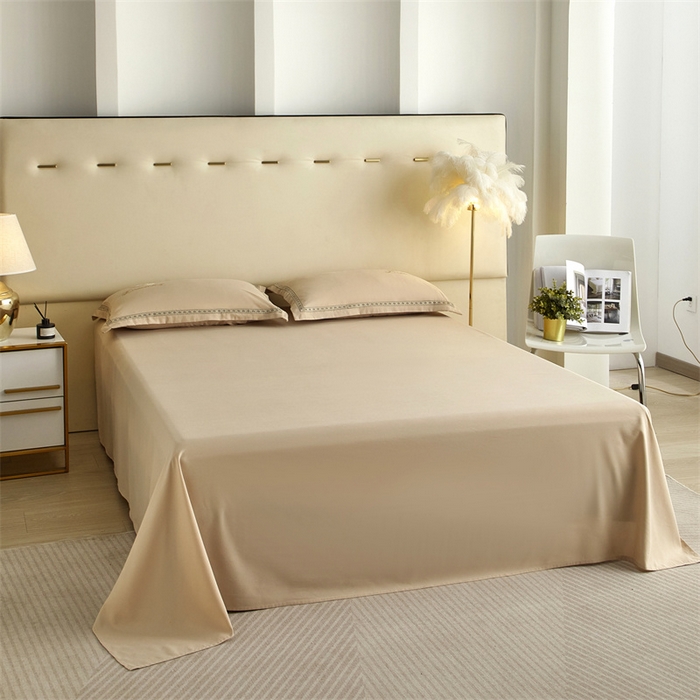 91家纺网 家纺一手货源 找家纺 佳宇轩 2025爆款水洗棉五彩刺绣四件套简约轻奢织带绣花床单床笠被罩4件套-蜜羽 蜜羽-浅咖