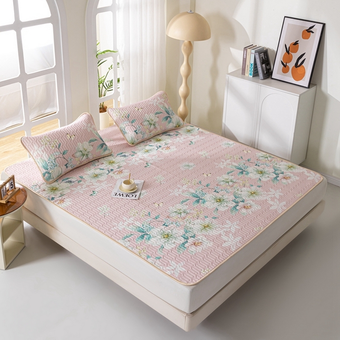 91家纺网 家纺一手货源 找家纺 美丽折2025新品6mm厚天然乳胶凉席三件套 大版印花卡通乳胶凉席平铺款 花颜