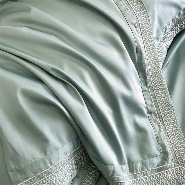 91家纺网 家纺一手货源 找家纺 保罗圣迪奥 2025新款50双股全棉长绒棉四件套-艾瑟琳系列 艾瑟琳-青石绿