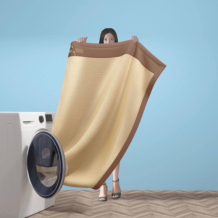 91家纺网 家纺一手货源 找家纺 绒艺席业 2025新款A类抗菌冰丝凉席系列-小冰熊款 冰熊-咖