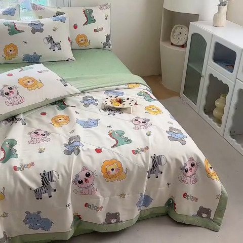 91家纺网 家纺一手货源 找家纺 瑜珠家纺 2025新款里外全棉棉花夏被 快乐卡通