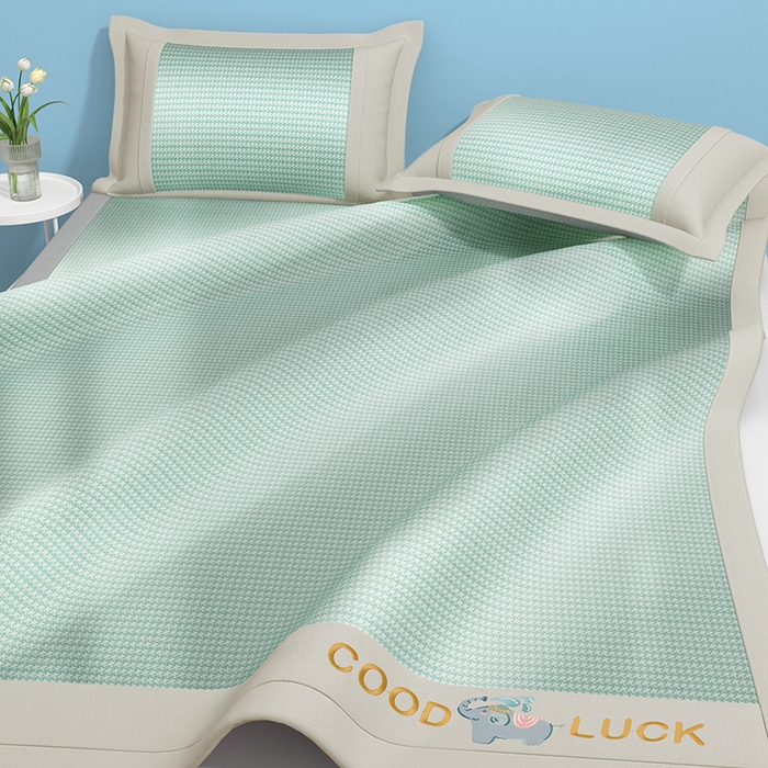 91家纺网 家纺一手货源 找家纺 绒艺席业 2025新款A类抗菌冰丝凉席系列-小象宝款 绿色