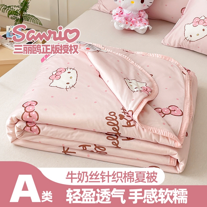 91家纺网 家纺一手货源 找家纺 桃子家居 2025新款A类三丽鸥正版授权高品质牛奶丝软糯针织棉大豆夏被系列 针织棉三丽鸥-爱心美少女kitty