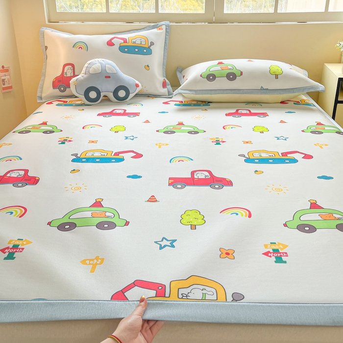 91家纺网 家纺一手货源 找家纺 博雅 2025新款独家版权A类大版数码印花1200D冰丝凉席 汽车派对