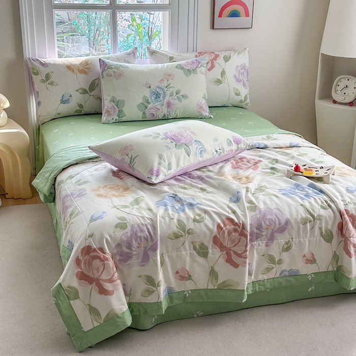 91家纺网 家纺一手货源 找家纺 瑜珠家纺 2025新款里外全棉棉花夏被 玫瑰清梦