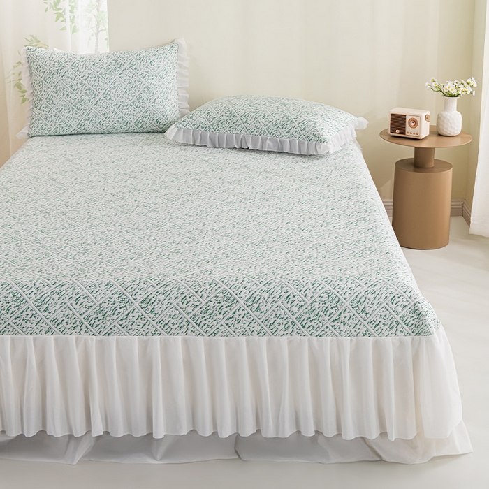 91家纺网 家纺一手货源 找家纺 鑫姿 2025新款5A抗菌凉席床裙款-雅致系列 雅致床裙款-冰豆绿