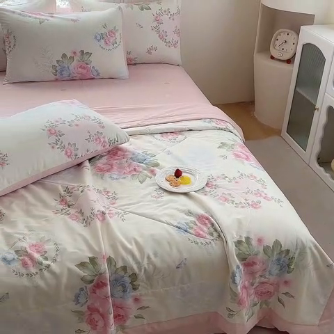 91家纺网 家纺一手货源 找家纺 瑜珠家纺 2025新款里外全棉棉花夏被 法尔曼玫瑰