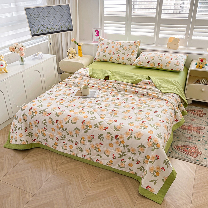 91家纺网 家纺一手货源 找家纺 思雅庭 2025新款里外全棉夏被新疆棉花夏凉被空调被 悦夏花语