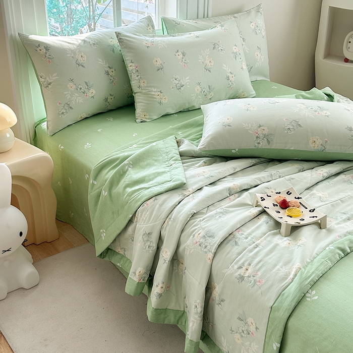 91家纺网 家纺一手货源 找家纺 瑜珠家纺 2025新款里外全棉棉花夏被 千羽花信