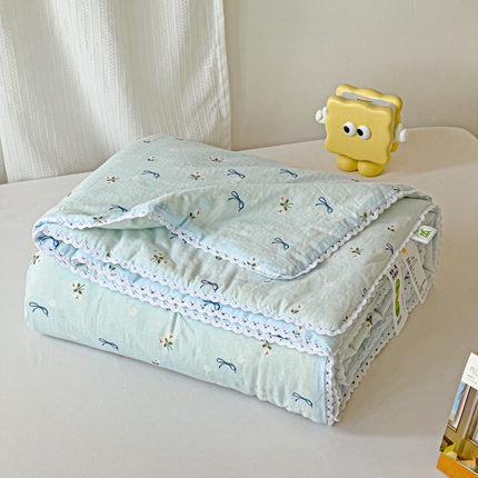 91家纺网 家纺一手货源 找家纺 心悦家纺 2025新款A类全棉纯棉优U棉提花夏被夏凉被空调被春秋被冬被 蝴蝶结花束-蓝