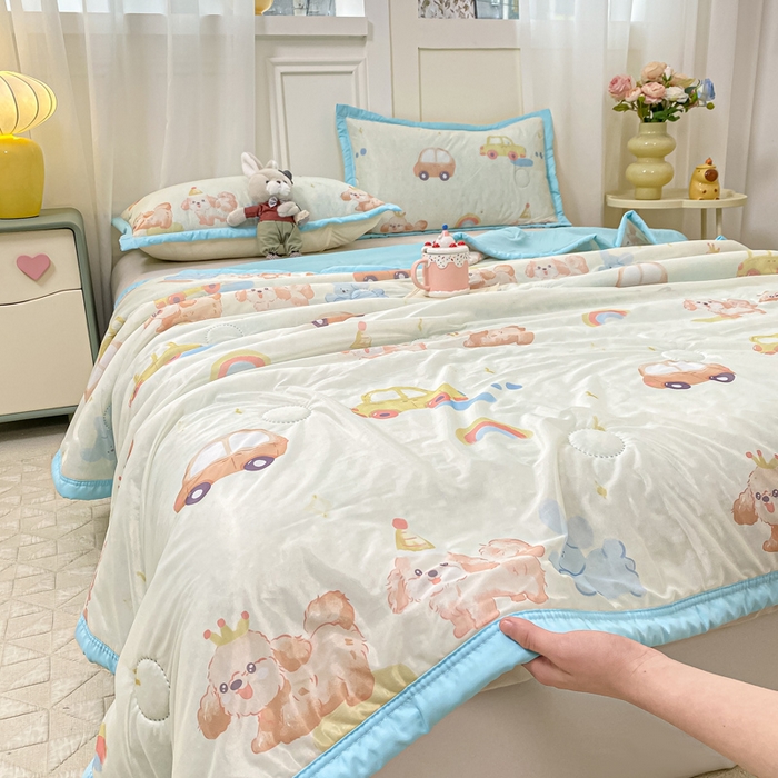 91家纺网 家纺一手货源 找家纺 顺顺家纺 2025新款凉感丝印花夏被空调被 汽车小狗