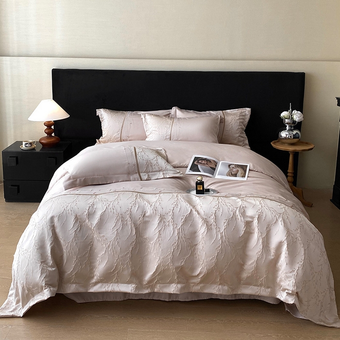 91家纺网 家纺一手货源 找家纺 优悦生活馆 2025新款冰丝浮雕绣花四件套 浪漫星河-香槟